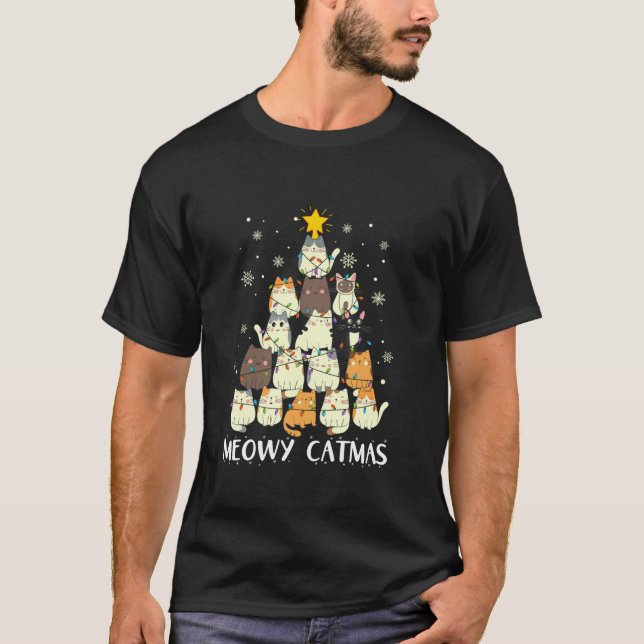 Meowy Catmas Cat Funny Christmas Tree Xmas Girls B T-Shirt (Front)
