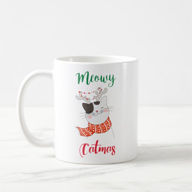 Meowy Catmas, Cat Merry Christmas  Coffee Mug (Left)