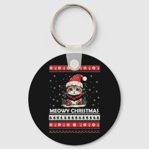Meowy Catmas Cat Santa Christmas Kitten Xmas Ugly Key Ring