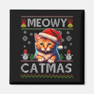Meowy Catmas Cat Santa Christmas Kitten Xmas Ugly  Magnet