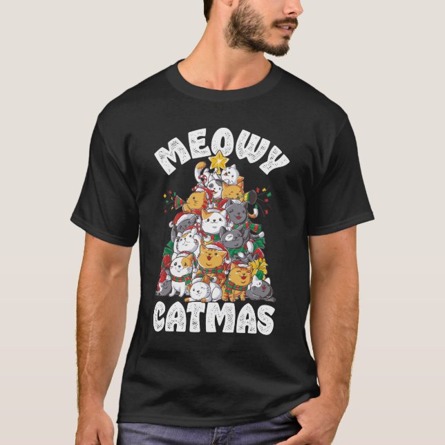 Meowy Catmas Cat Tree T-Shirt (Front)