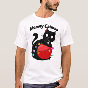 Meowy Catmas - Cat with Christmas ornament T-Shirt