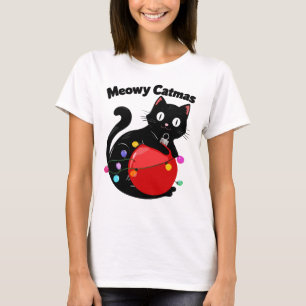 Meowy Catmas - Cat with Christmas ornament T-Shirt
