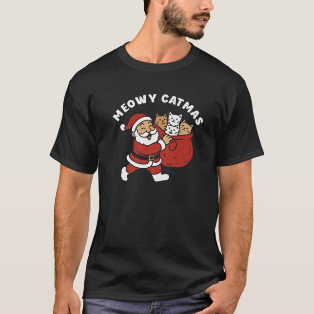 Meowy Catmas Christmas cat Santa Claus Premium  T-Shirt (Front)