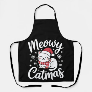 Meowy Catmas Christmas Cat Santa Hat Scarf Xmas Apron