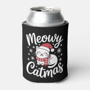 Meowy Catmas Christmas Cat Santa Hat Scarf Xmas Can Cooler