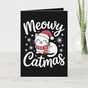 Meowy Catmas Christmas Cat Santa Hat Scarf Xmas Card