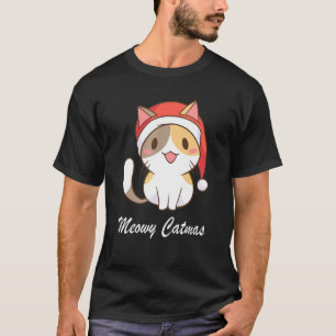 Meowy Catmas Christmas Hat Cute Cat Christmas T-Shirt