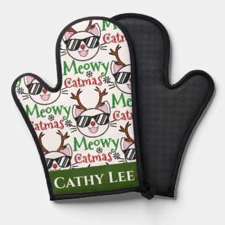 Meowy Catmas Christmas Kitty Cat Red Nose Reindeer Oven Mitt