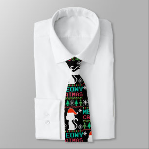 Meowy Catmas Christmas Santa Cat Ugly Sweater Tie