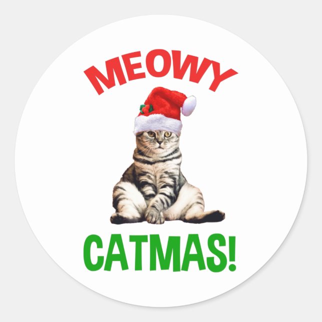 Meowy Catmas! Classic Round Sticker (Front)