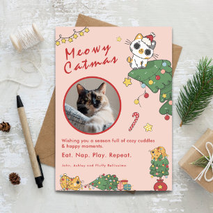 Meowy Catmas   Cute Cat Christmas Photo Holiday Card