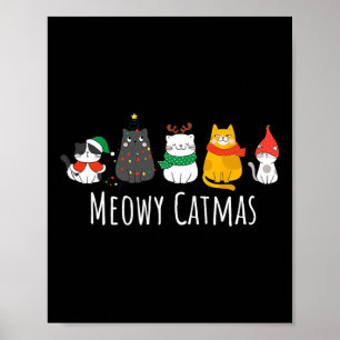 Meowy Catmas Cute Cat Santa Hat Christmas Kitten X Poster