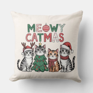 Meowy Catmas Cute Christmas Cats - Holiday Decor Cushion