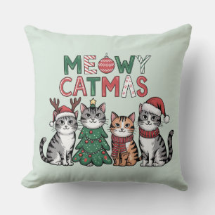 Meowy Catmas Cute Christmas Cats - Holiday Decor Cushion