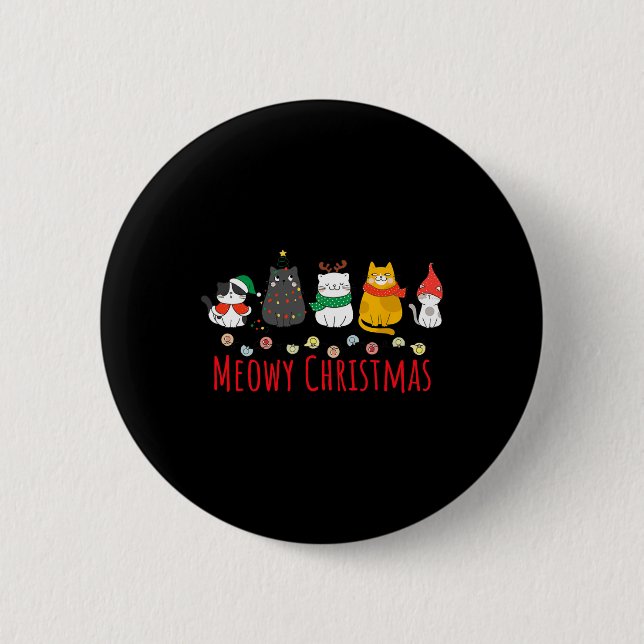 Meowy Catmas Cute Kitten Cat Santa Hat Xmas Holida 6 Cm Round Badge (Front)