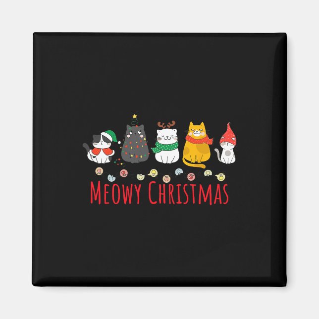 Meowy Catmas Cute Kitten Cat Santa Hat Xmas Holida Magnet (Front)