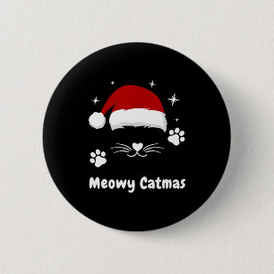 Meowy Catmas Cute Kitten Cats Santa Hat Christmas  6 Cm Round Badge