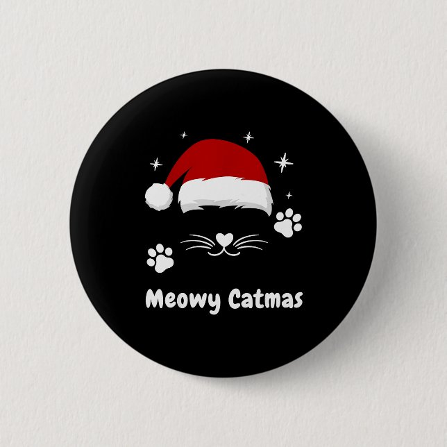 Meowy Catmas Cute Kitten Cats Santa Hat Christmas  6 Cm Round Badge (Front)