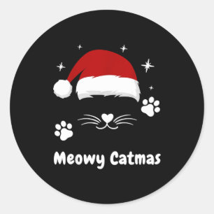 Meowy Catmas Cute Kitten Cats Santa Hat Christmas  Classic Round Sticker