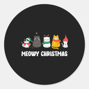 Meowy Catmas Cute Kitten Santa Hat Christmas Holid Classic Round Sticker