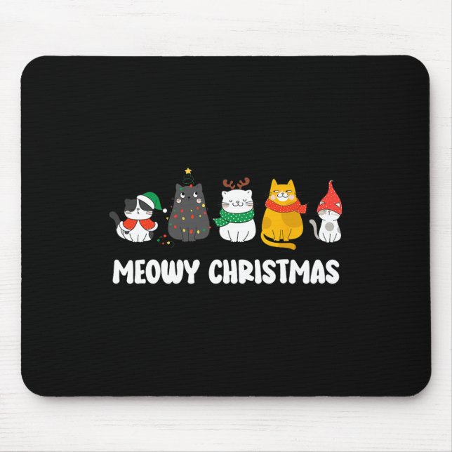 Meowy Catmas Cute Kitten Santa Hat Christmas Holid Mouse Mat (Front)