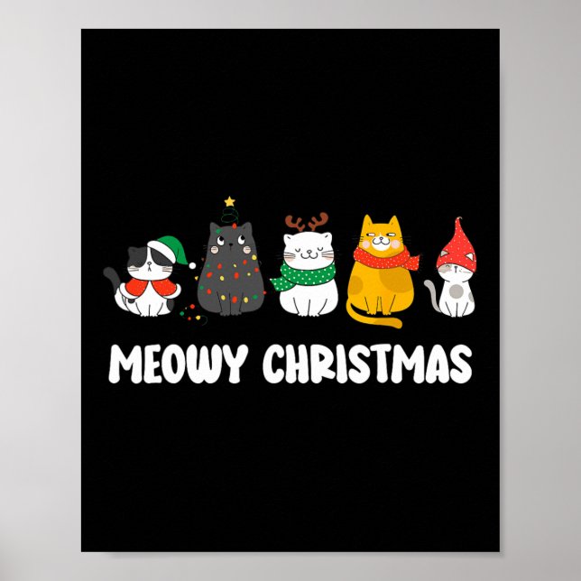 Meowy Catmas Cute Kitten Santa Hat Christmas Holid Poster (Front)