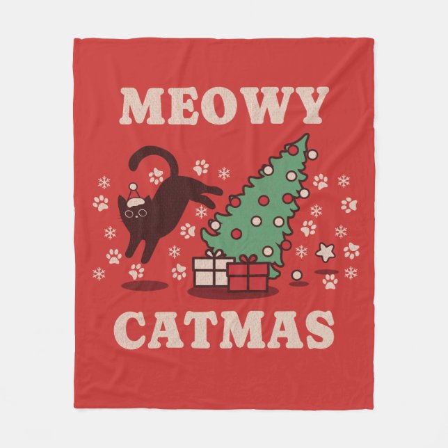 Meowy Catmas Fleece Blanket (Front)