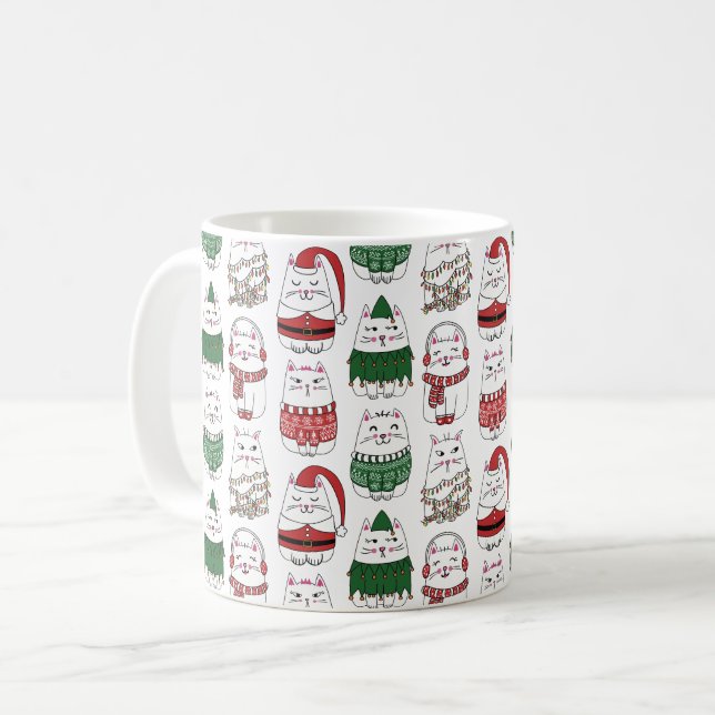 Meowy Catmas Funny and Cute X-mas Cat Coffee Mug (Front Left)