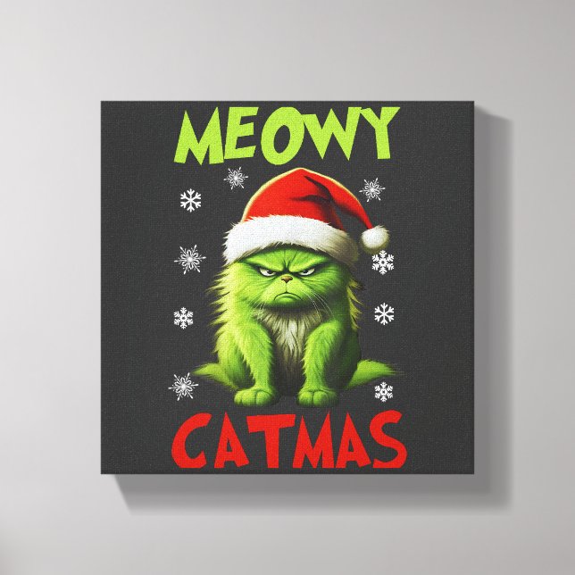 Meowy Catmas Funny Cat Christmas Gifts Cat Lovers Canvas Print (Front)