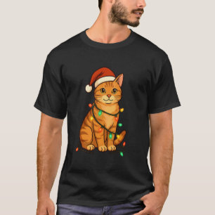 Meowy Catmas Funny Cat in Christmas Lights Santa H T-Shirt