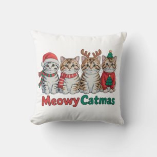 Meowy Catmas Funny Christmas Cats Santa Reindeer Cushion