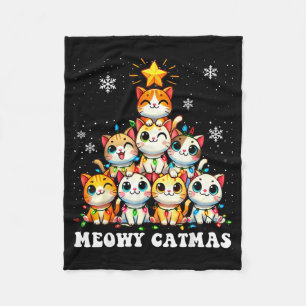 Meowy Catmas Funny Christmas Tree Lights Cute Cat  Fleece Blanket