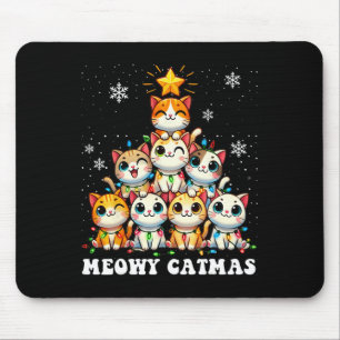 Meowy Catmas Funny Christmas Tree Lights Cute Cat Mouse Mat