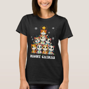 Meowy Catmas Funny Christmas Tree Lights Cute Cat T-Shirt