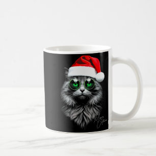 Meowy Catmas Funny Cool Xmas Cat Santa Hat Graphic Coffee Mug