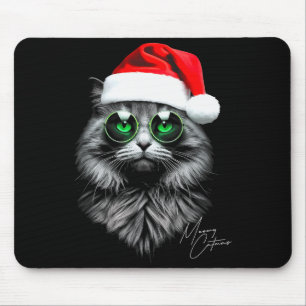 Meowy Catmas Funny Cool Xmas Cat Santa Hat Graphic Mouse Mat