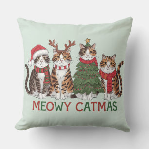 Meowy Catmas Funny Holiday Cats - Christmas Decor Cushion