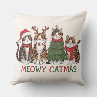 Meowy Catmas Funny Holiday Cats - Christmas Decor  Cushion