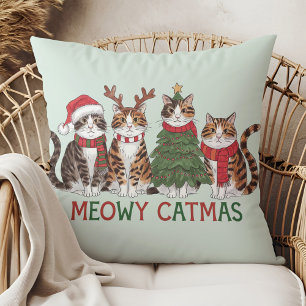 Meowy Catmas Funny Holiday Cats - Christmas Decor  Cushion