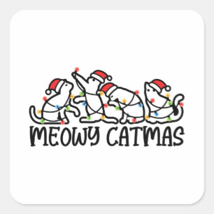Meowy Catmas Funny Santa Cats Xmas Season Square Sticker