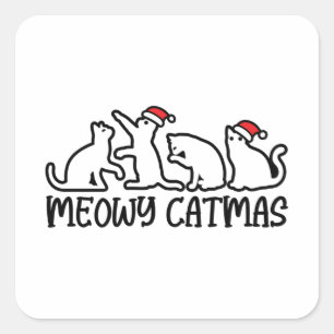 Meowy Catmas Funny Santa Cats Xmas Season Square Sticker