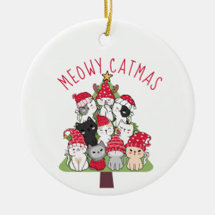 Meowy Catmas Kawaii Cat Christmas Tree Ceramic Tree Decoration