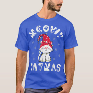 Meowy Catmas Kawaii Gnome Cat Christmas Lights Xma T-Shirt