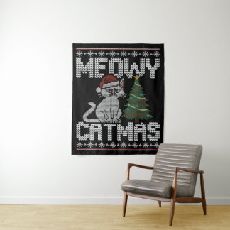 Meowy Catmas Knitted Cat Tapestry