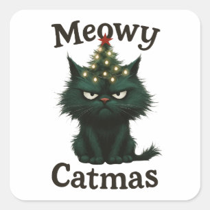 Meowy Catmas Moody cat Square Sticker