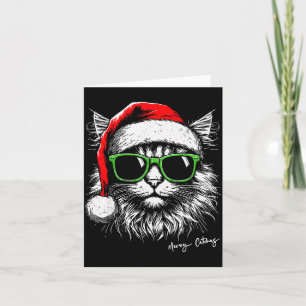 Meowy Catmas Santa Hat Cute Cat Christmas Pajamas Card