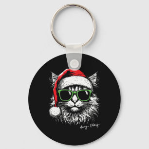Meowy Catmas Santa Hat Cute Cat Christmas Pajamas Key Ring