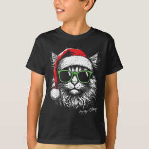Meowy Catmas Santa Hat Cute Cat Christmas Pajamas  T-Shirt