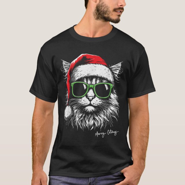 Meowy Catmas Santa Hat Cute Cat Christmas Pyjamas  T-Shirt (Front)